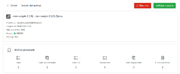 Botón Reenviar en el detalle del archivo