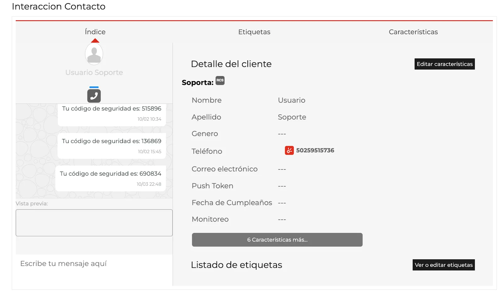 Si el contacto es compatible con RCS, se mostrará una etiqueta que indicará "Soporta RCS"